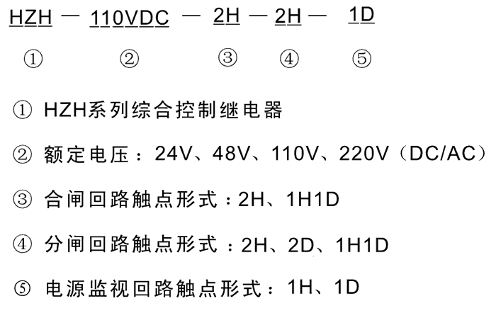 HZH-48VDC-2H-1H1D-1D型号及其含义